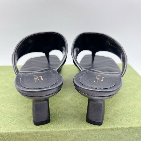 Gucci GG Marmont Chevron Black Kitten Heels Thong Sandals Leather EU 37.5 US 7.5 - Picture 8 of 12